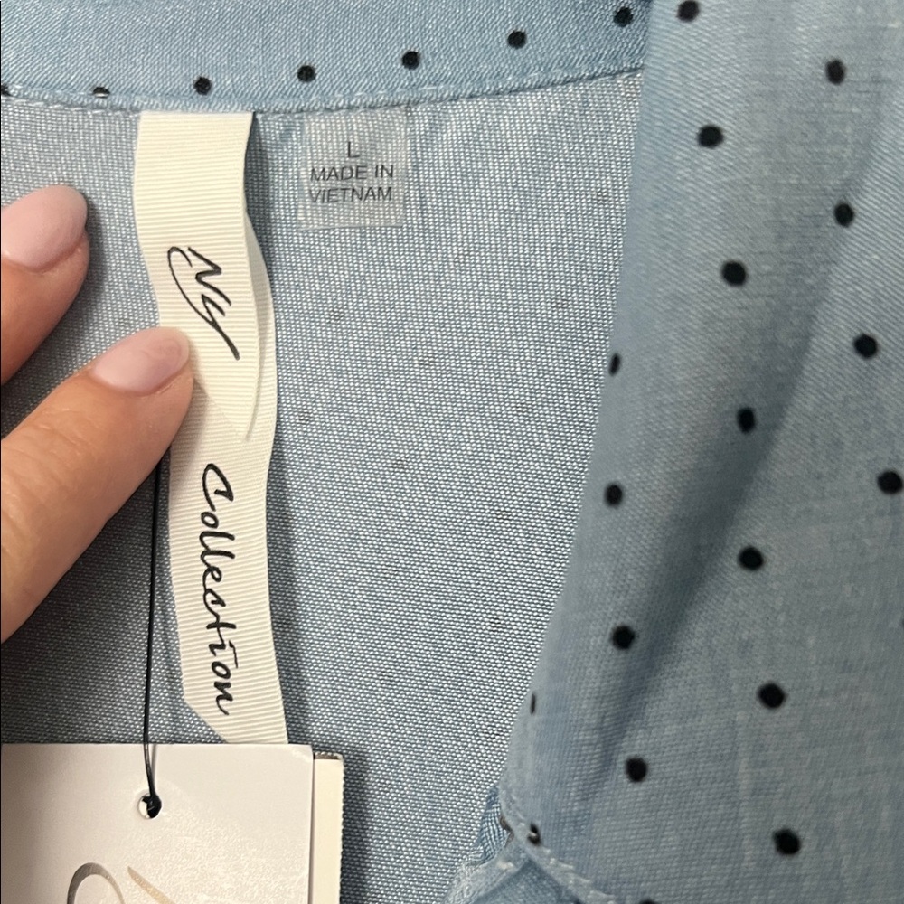 NY Collection Blue Polka Dot Shirt Dress - Picture 2 of 5